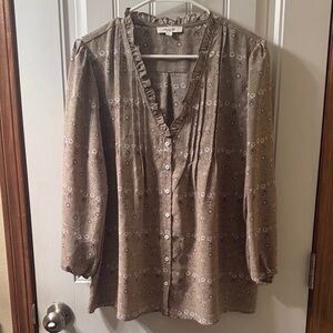 Monday Fun Taupe Patterned Blouse